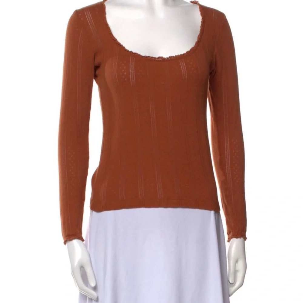 Doen Romy long sleeve pointelle top rust buckeye - S - Picture 2 of 4